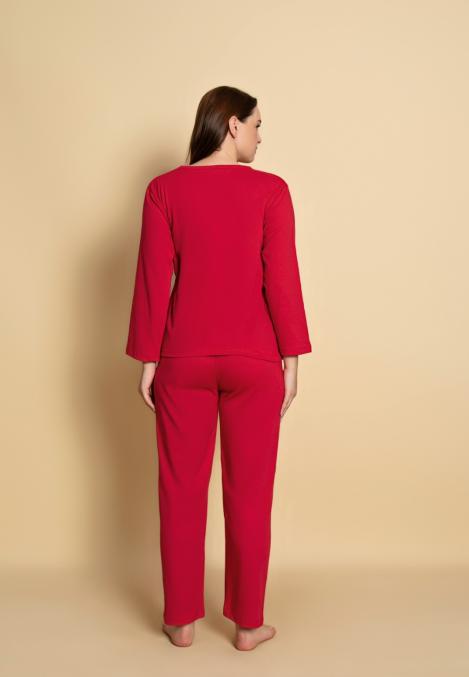 Pijama dama,maneca lunga si pantalon lung, culoare rosu ,Engros